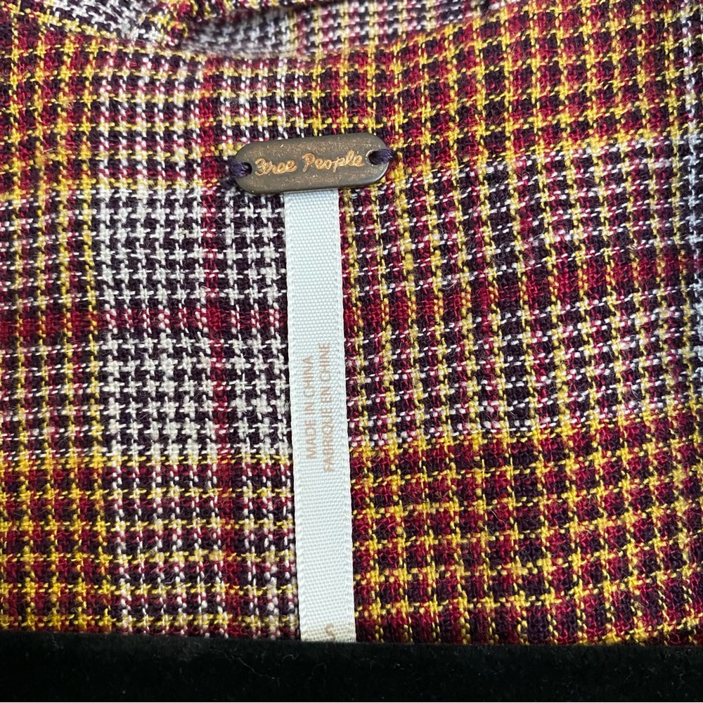 Free People Plaid Oversized Blazer Jacket Small Burgundy Yellow Boyfriend - Picture 8 of 11